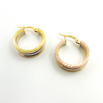 Load image into Gallery viewer, GER90. 14K Gold Tri Tone Hoop Earrings with Texture