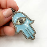 Load image into Gallery viewer, Buy Diamond Sterling Silver Hamsa Pendant with Gemstone