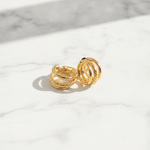Load image into Gallery viewer, 15850017973. 14K Solid Gold Smooth and Textured Triple Line Hollow Hoop Earrings