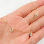 Load image into Gallery viewer, 14K Solid Gold 3 Stars Dangle Tiny Necklace