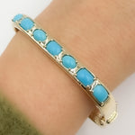 Load image into Gallery viewer, BNZ68318TQ. 14k Solid Gold Square Turquoise Bangle