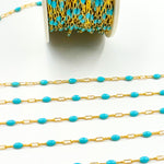 Load image into Gallery viewer, Gold Filled Turquoise Color Enamel Satellite Cable Chains