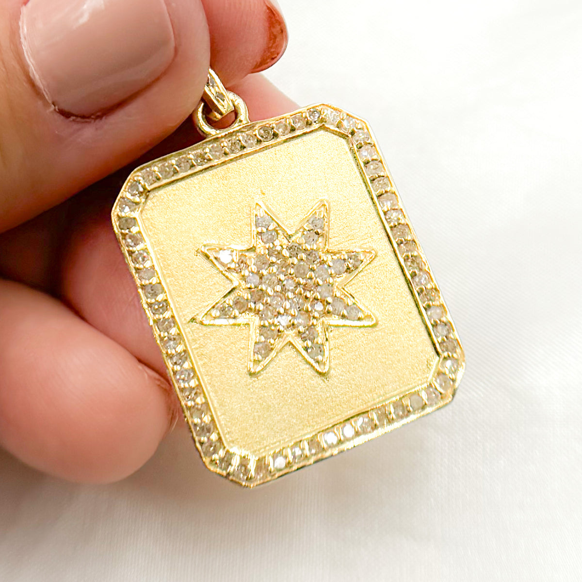 Diamond Sterling Silver Rectangle Star Pendant