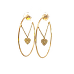 Load image into Gallery viewer, 14k Solid Yellow Gold Diamond Heart Dangle Hoops Earrings