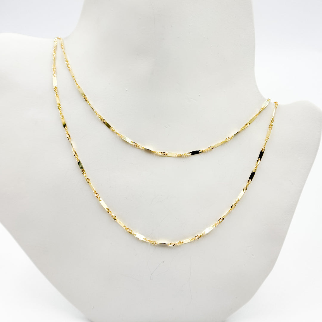 14K Solid Yellow Gold Bars and Singapore Necklace