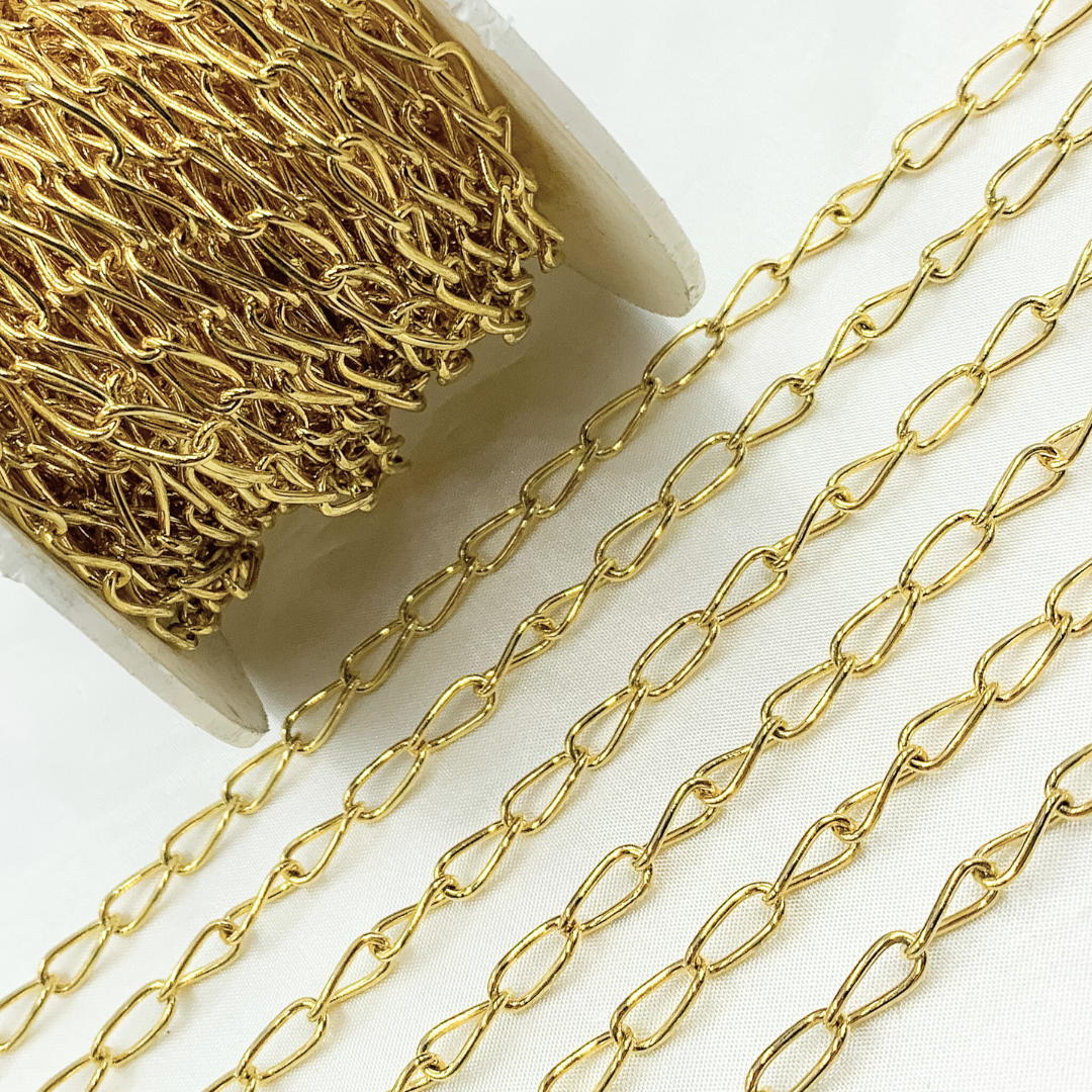 V62GP. Gold Plated 925 Sterling Silver Elongated Curb Chain