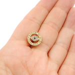 Load image into Gallery viewer, EFE52001A. 14K Solid Gold and Diamonds Circle with Eye Earrings