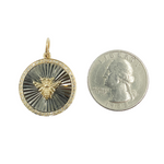 Load image into Gallery viewer, KSG46. 925 Sterling Silver Black Rhodium with Diamonds Circle Shape Charm with Bee in the Center