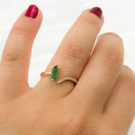 Load image into Gallery viewer, 14K Solid Gold Diamond and Leaf Emerald Ring.