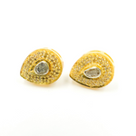 Load image into Gallery viewer, Pave Diamond and Dark Polka Diamond Silver Drop Studs