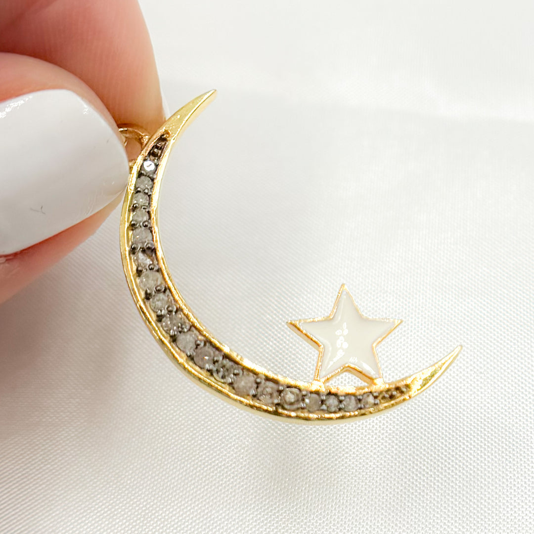 Diamond Sterling Silver Moon and Star Enamel Pendant
