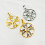 Load image into Gallery viewer, DP457. Diamond Sterling Silver Round Cross Pendant with Polki Diamond
