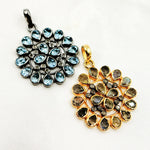 Load image into Gallery viewer, DSP025. Diamond Sterling Silver Round Flower Pendant with Gemstone