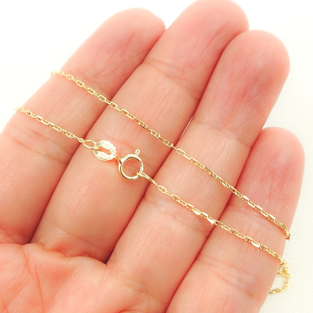 14K Solid Yellow Gold Diamond Cut Marina Link Chain