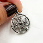Load image into Gallery viewer, DP453. Diamond Sterling Silver Round Cross Pendant with Gemstone