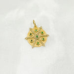 Load image into Gallery viewer, 14K Solid Gold Diamonds and Gemstones Circle Charm with Flowers between Arrows. GDP619