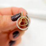 Load image into Gallery viewer, 14K Solid Gold Diamond Circle Charm with Heart in the Center. EJP1496