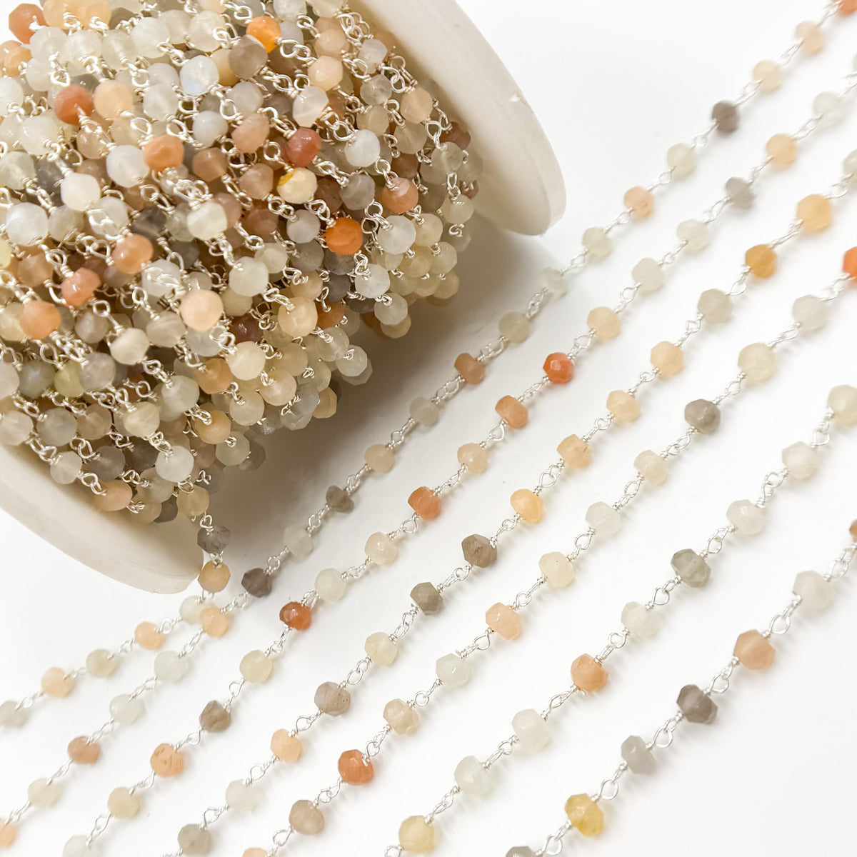 Multi Moonstone Sterling Silver Wire Chain
