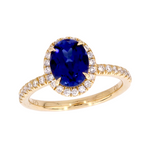 Load image into Gallery viewer, 14K Solid Yellow Gold Oval Blue Sapphire and Diamonds Fancy Ring
