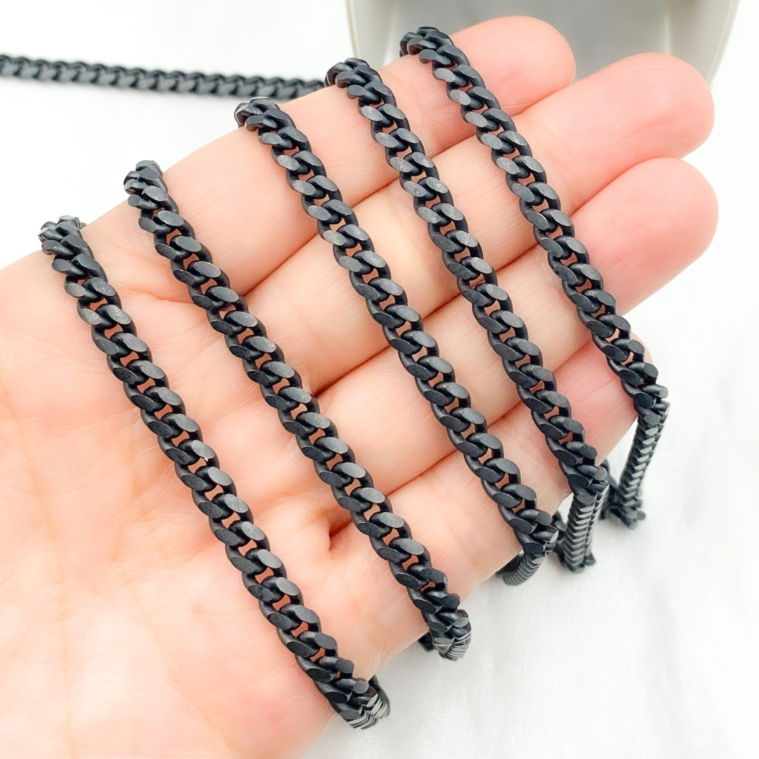 Black Rhodium 925 Sterling Silver Smooth Curb Chain