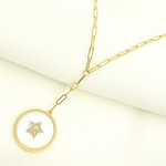 Load image into Gallery viewer, NFC71047MOP. 14K Solid Gold Paperclip Necklace with Mother of Pearl Charm