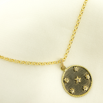 Load image into Gallery viewer, KSG02. Sterling Silver Black Rhodium with Diamonds Circle Shape Charm with Flowers and Stars