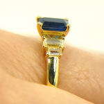 Load image into Gallery viewer, 14K Solid Yellow Gold Diamond and Blue Sapphire Cluster Ring.