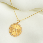 Load image into Gallery viewer, 14K Solid Gold Diamonds Star Circle Charm. GDP160
