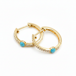 Load image into Gallery viewer, EHC56664. 14K Solid Gold Gemstone & Diamond & Hoop Earrings