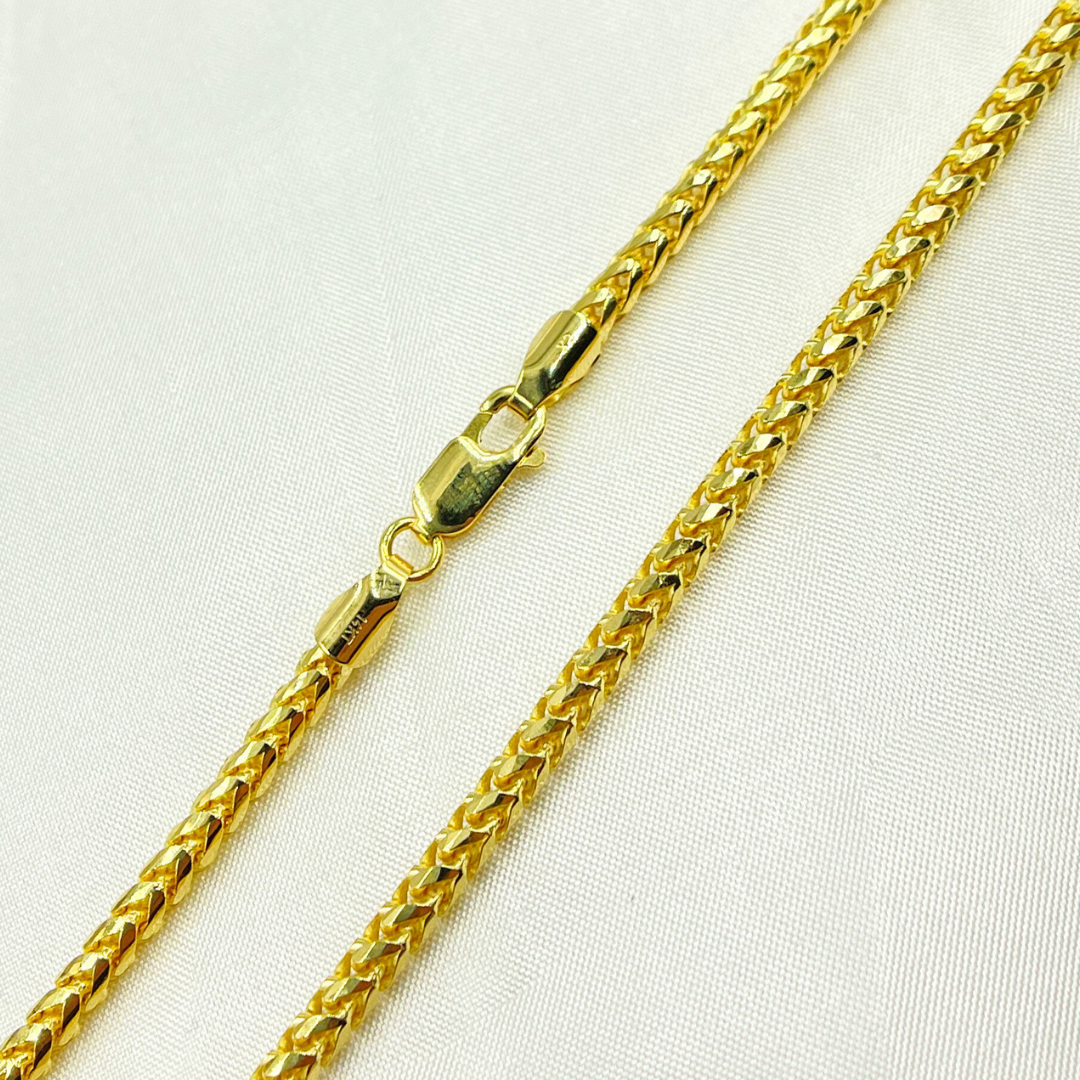 14k Solid Yellow Gold Wheat Chain