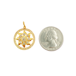 Load image into Gallery viewer, 14K Solid Gold with Diamonds Circle Charm with Sun in the Center. GDP214