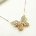 Load image into Gallery viewer, 14K Solid Gold Diamond Butterfly Necklace