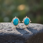 Load image into Gallery viewer, CE97428TQ9X7. 14k Solid Gold Diamond and Turquoise Oval Stud Earrings