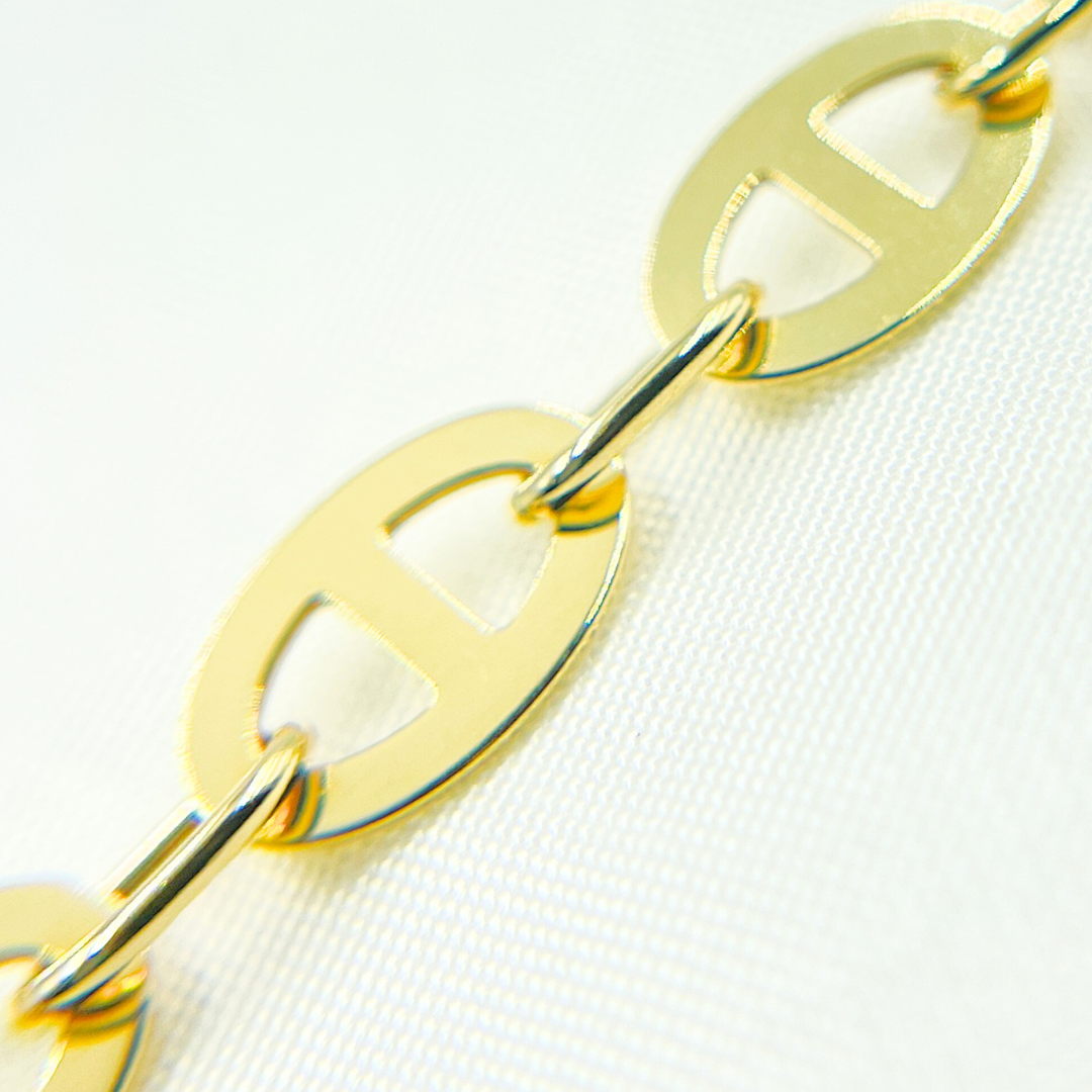 14K Solid Yellow Gold Flat Mariner Link Chain