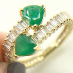Load image into Gallery viewer, 14K Solid Gold Diamond & Emerald Double Line Heart Ring.