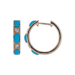 Load image into Gallery viewer, CE97353TQ5X3. 18K Solid Gold Diamond and Turquoise Round Hoop Earrings