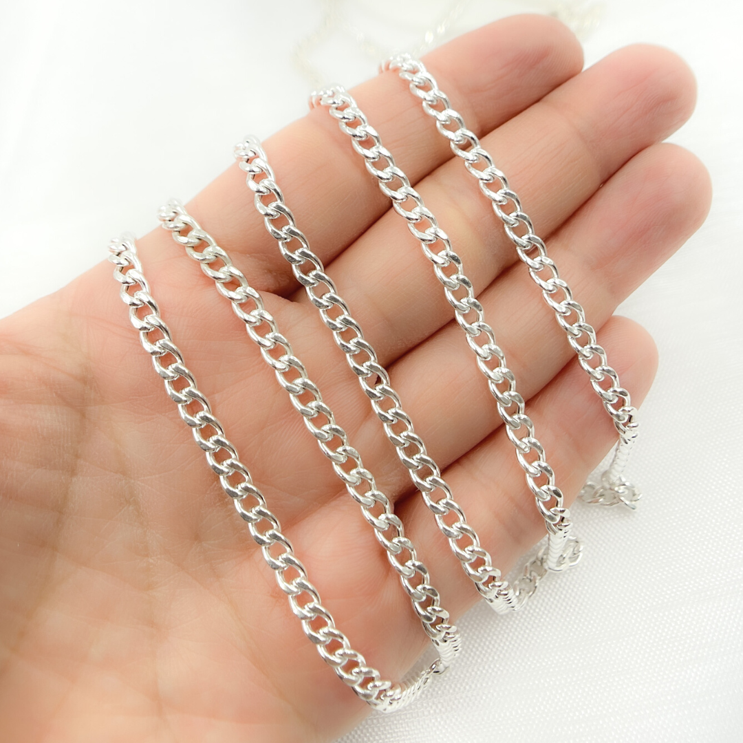 V43SS. 925 Sterling Silver Curb Round Link Chain