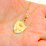 Load image into Gallery viewer, 14K Solid Gold Diamond Shield Charm with Sun, Moon and Star in the Center. GDP485