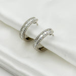 Load image into Gallery viewer, HP112186W. 14k Solid White Gold Diamond Baguette Hoops