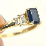 Load image into Gallery viewer, 14K Solid Yellow Gold Diamond and Blue Sapphire Cluster Ring.