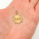 Load image into Gallery viewer, KG136. 14K Solid Gold Diamond and Ruby Circle Star Charm