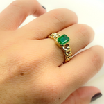 Load image into Gallery viewer, 14K Solid Yellow Gold Statement Emerald Chain Link Ring.