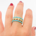 Load image into Gallery viewer, 14k Solid Gold Diamond and Turquoise Heart Band Ring