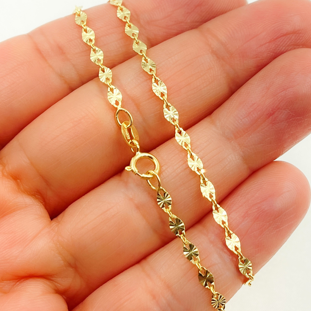 14k Solid Yellow Gold Marina Diamond Cut Link Chain
