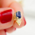 Load image into Gallery viewer, ER418282BS. 14K Solid Yellow Gold Diamond and Blue Sapphire Rectangle and Triangle Stud Earring