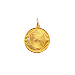 Load image into Gallery viewer, 14K Solid Gold with Diamonds Circle Shape Charm with Moon and Star in the Center. GDP174