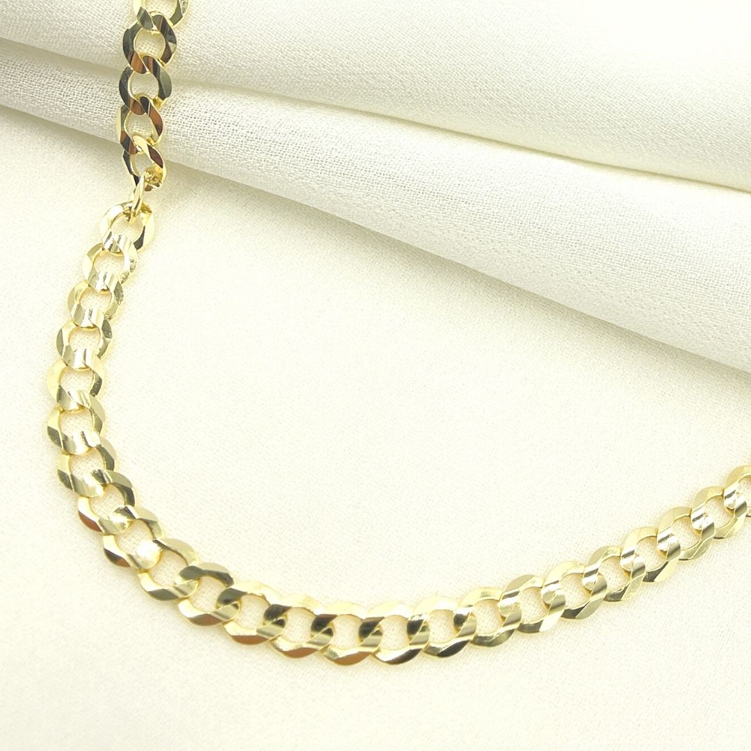 14K Solid Yellow Gold Miami Flat Curb Chain