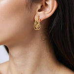 Load image into Gallery viewer, 14K Gold Twist Triple Oval Hollow Dangle Earrings