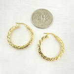 Load image into Gallery viewer, GER166. 14K Gold Hollow Flat Diamond Cut Hoop