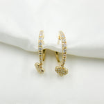 Load image into Gallery viewer, HP400510. 14K Solid Yellow Gold Diamond Hoop with Dangle Heart